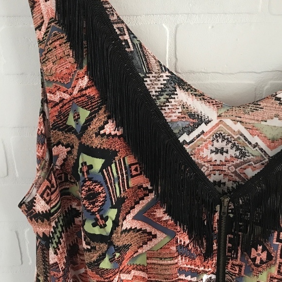 mblm Swing Dress Fringe Southwestern print Native Wrap Orange Black 4X - Picture 3 of 8
